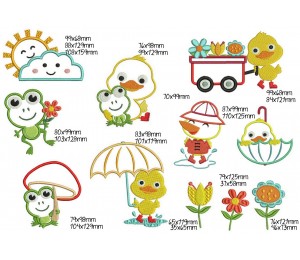 Stickserie Frühling ist da - Ente & Frosch